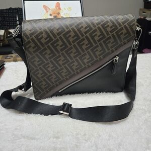 Fendi Forever Fendi Messenger Bag Zucca Coated Canvas and Leather EUC